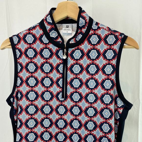 DAILY SPORTS  Size M Sleeveless Zip Neck Dress Geometric Print Red Blue Pink - Picture 4 of 7